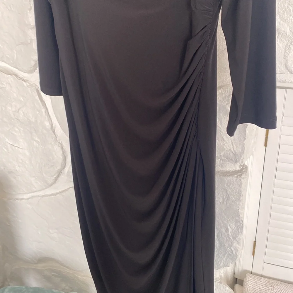 Lauren Ralph Lauren Dress 16 black v neck gathered on the side - Picture 4 of 12
